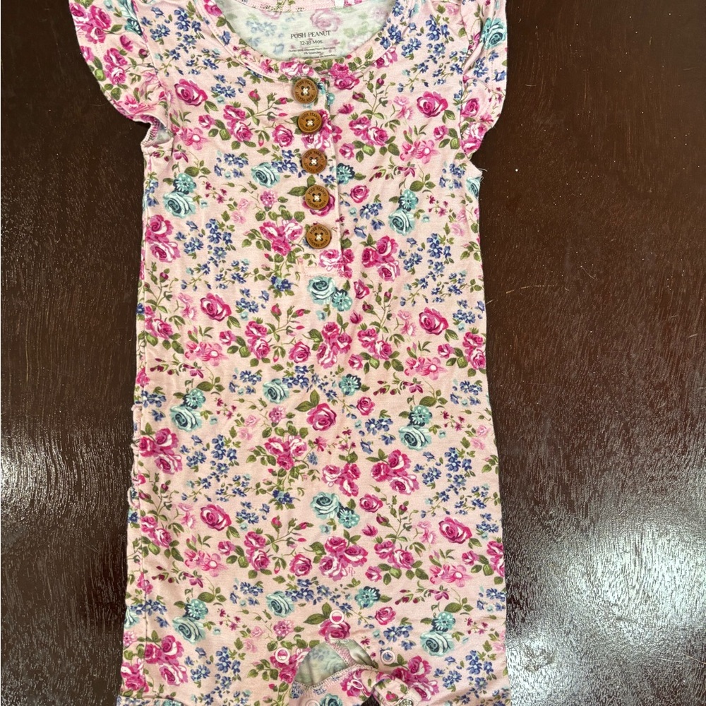 Posh Peanut Pink Floral Button Romper
